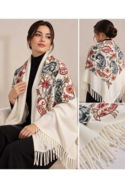tomrisboutique Embroidered Cashmere Wool Shoulder Shawl 70 X 200 cm Floral Et...
