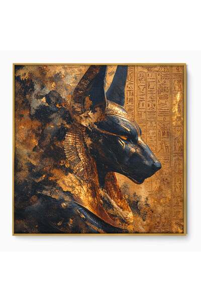 Luxcanva Tablou Canvas Anubis in Splendoare Antica 70x70 cm cu Rama Auriu Anu...