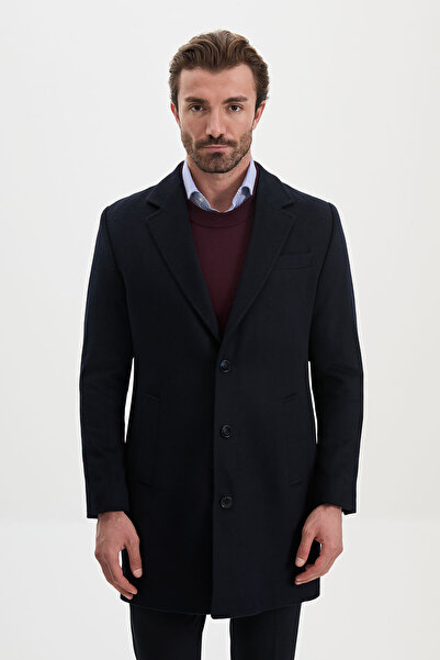Mcr Straight Slim Fit Classic Wool Men's Coat Navy Blue - 21346.26K
