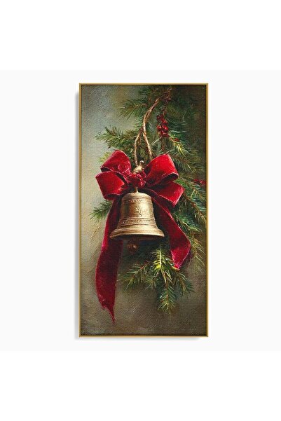 Luxcanva Tablou Canvas Clopot De Craciun 70x140 cm cu Rama Auriu Funda Rosu D...