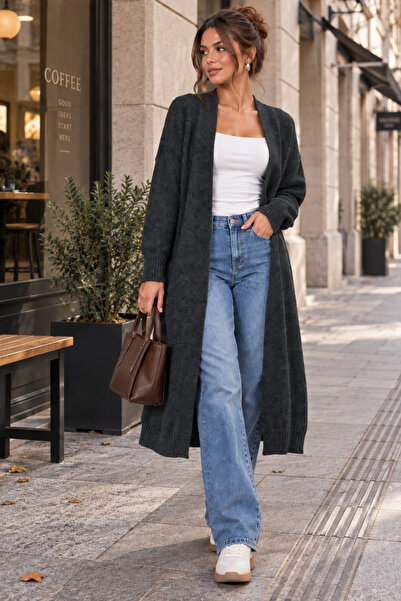 citycenterfashion كارديجان نسائي طويل بياقة عالية ونسيج عادي cty-abr-7640
