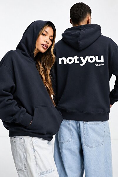 The Champ Clothing Unisex Oversize Hoodie Not You Again Baskılı Lacivert – Ka...
