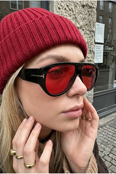 Chunky Frame Baptın Ford Vintage Siyah Kırmızı Unisex Ultra Hafif Uv400 Filtr...