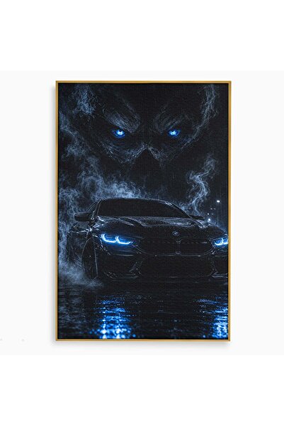 Luxcanva Tablou Canvas Masina In Noapte 70x100 cm cu Rama Auriu Vehicul Intun...