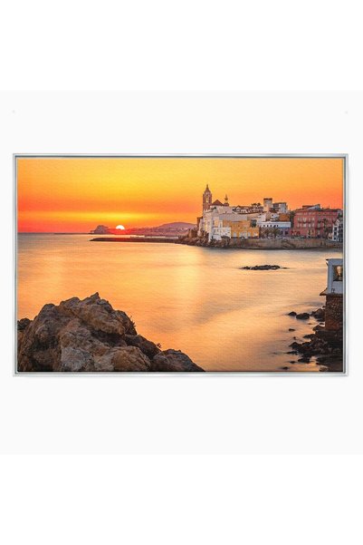 Luxcanva Tablou Canvas Apus Pitoresc Mediteranean 150x100 cm cu Rama Argintiu...