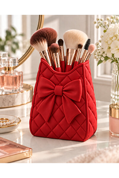 Belupa Decorative Makeup Brush Holder Organizer Pen Holder with Bow Detail 14 cm