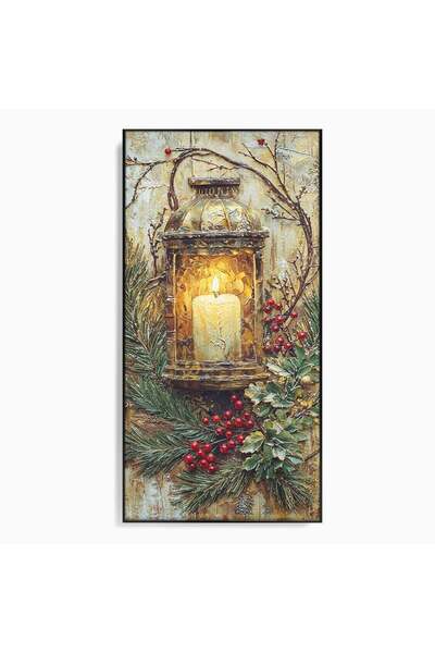 Luxcanva Tablou Canvas Felinarul De Craciun 50x100 cm cu Rama Negru Lampa Lum...