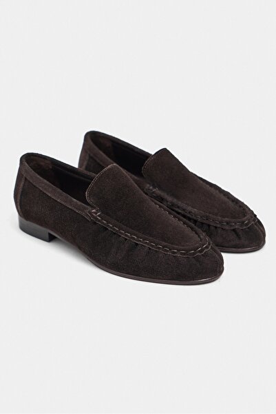 NİŞANTAŞI SHOES Tony Bitter Kahve Süet Deri Saraç Büzgü Detay Düz Taban Kadın Loafer