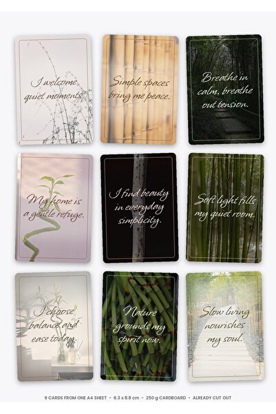 OEM Affirmation Cards Set Calm Japanese, 9 Pieces Cut Out, Cardboard 250g, 6....