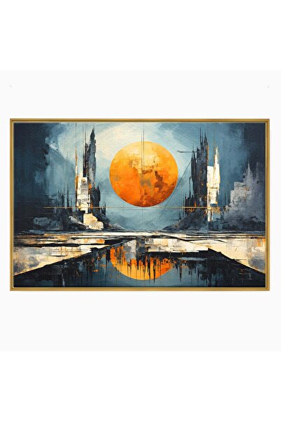 Luxcanva Tablou Canvas Orasul Apocaliptic 100x70 cm cu Rama Auriu Oras Apocal...