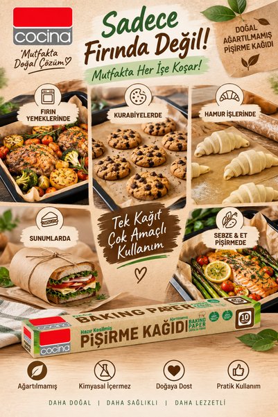 grimorlife 1 Adet 10 Yaprak Ağartılmamış Doğal Hazır Kesilmiş Yağlı Pişirme Fırın Kağıdı- Fırın&Airfryer Kağıdı Sunum Servis Kağıdı