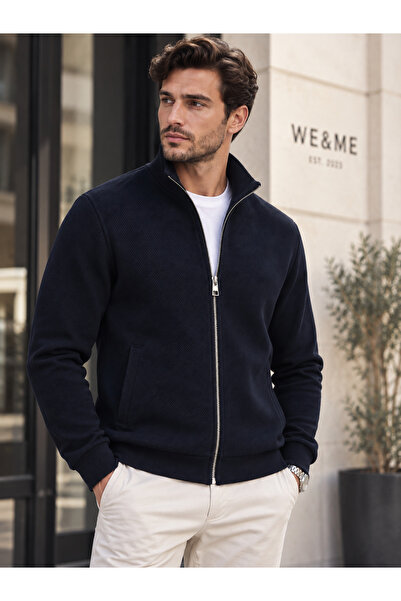 WE&ME Men's Stand Collar Zippered Cardigan Casual Basic Comfortable Fit Long ...