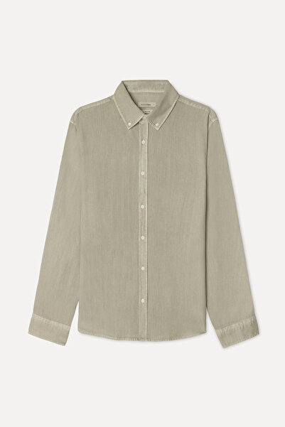 Mudo Men's Beige Color Lyocell Blend Regular Fit Long Sleeve Shirt