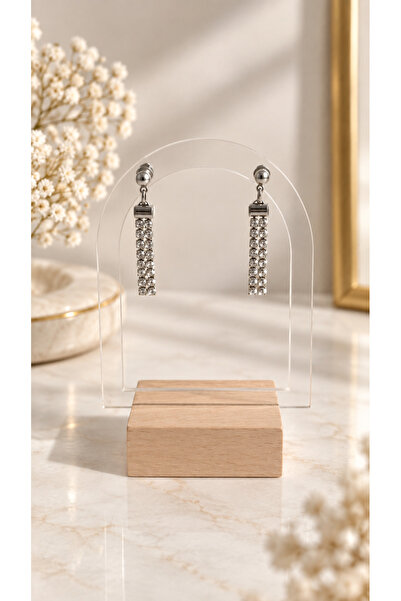 MODAYAŞAR Silver Color Zircon Stone Double Row Dangle Tassel Earrings