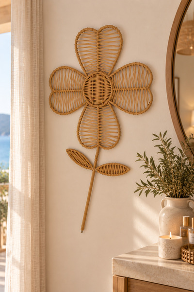 NATUREL DEKOR Doğal Rattan Çiçek Tasarım Duvar Dekoru, Duvar Süsü 39x70 cm, İ...