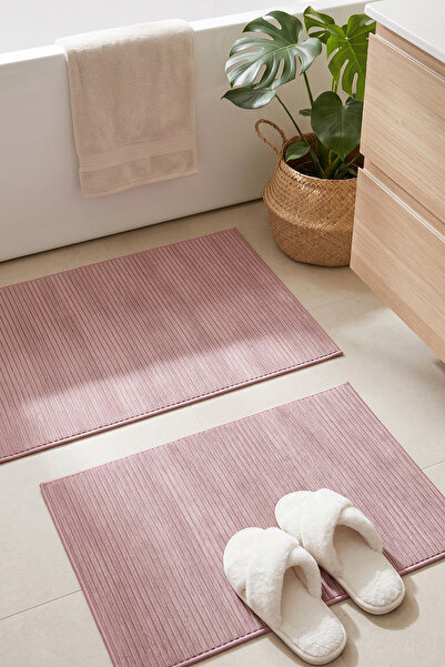 dekozer Lidya Beige Striped 2-Piece Mat Set (60X100+50X60) Non-Slip, Easy to ...