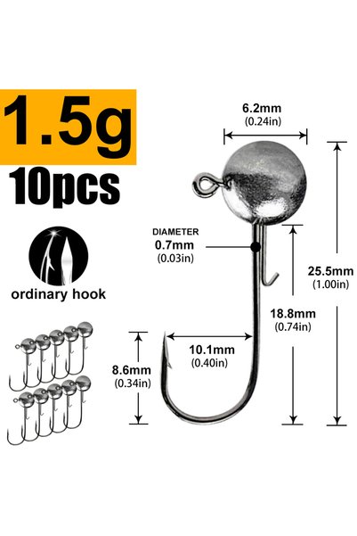 Choice 10 pieces 1.5g 1g 2g 3g 4g -20g all size fishing jig head hook for wor...