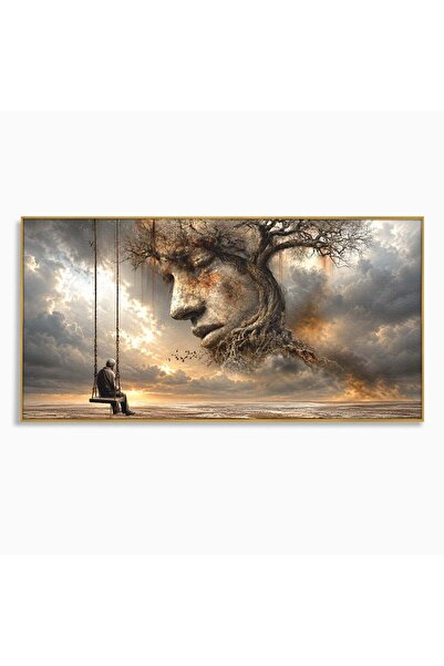 Luxcanva Tablou Canvas Meditatie In Natura 120x60 cm cu Rama Auriu Vis Copac ...