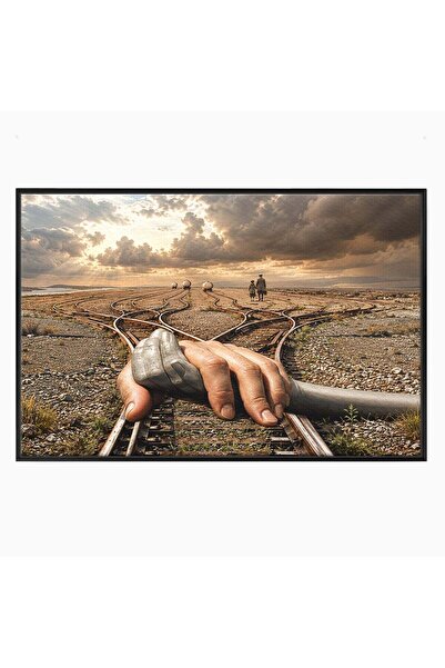 Luxcanva Tablou Canvas Mana Gigantica Pe Sinele De Tren 60x40 cm cu Rama Negr...