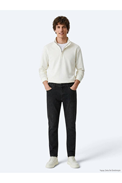 Kip Dark Gray Straight Slim Fit Denim Cotton Blended Trousers