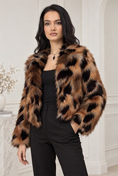 FashionForYou Palton cu imprimeu animalier Ysolde, din blană artificială, cu ...