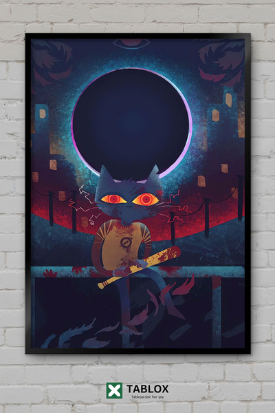tablomaxtbx Cat Kedi Night Night Poster Artă înrămată Pictură decorativă MDF