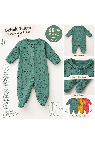 KübraStore Set of 3 3-6 Months 68 cm Baby Rompers with Booties Unisex Seasonal Snap Fastener Baby Rompers