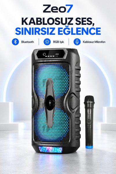 Zeo7 Kablosuz Bluetooth Party Hoparlör RGB LED Işık USB TF Kart FM Radyo Kara...