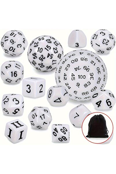 Choice White Black DND Polyhedron D3-D100 Dice Set (15 Pieces) for Roleplayin...