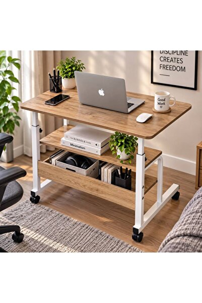 Homedora Ayarlanabilir Yükseklikli Tekerlekli Çalışma Masası 70x40 cm – Raflı...