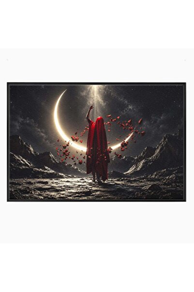 Luxcanva Tablou Canvas Misterul Lunii Rosii 100x70 cm cu Rama Negru Peisaj No...