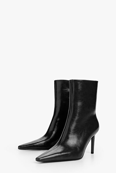 Shoeberry Kadın Lowel Siyah Cilt Topuklu Bot