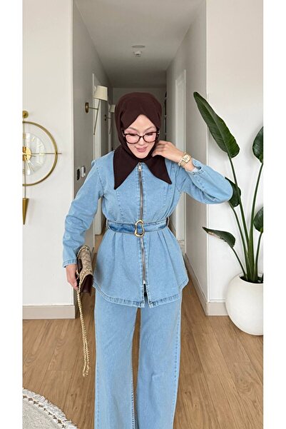 B.T.L. LİNE Kot Takım Kemerli Ve Yaka Detaylı