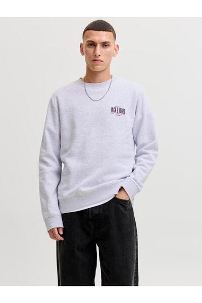 Jack & Jones Men's Chest Printed Crew Neck Sweatshirt - Aero