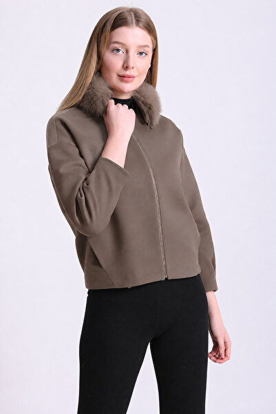 Leather Club Dark Beige Cashmere Jacket with Fox Accessories