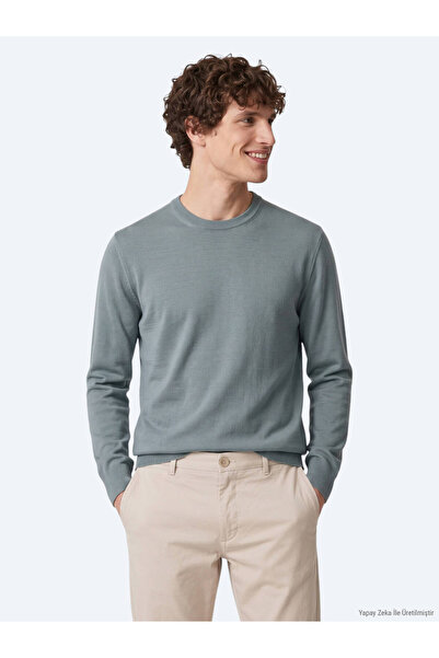 Kip Mint Plain Knit Wool Blend Sweater