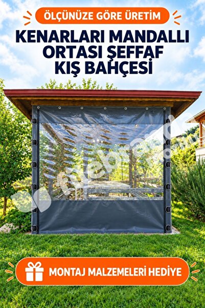 Morilu MANDALLI KAMELYA BALKON PERDESİ, ORTASI ŞEFFAF Kış Bahçesi, ÖZEL ÖLÇÜ ...