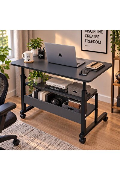 Homedora Ayarlanabilir Yükseklikli Tekerlekli Çalışma ve Laptop Masası – 70 cm