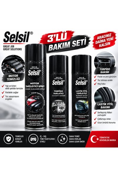 Genel Markalar Selsil 3'lü set Motor Temizleyici 500ml Torpido Parlatıcı 200m...