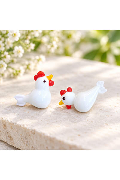 ADAMODART Handmade Murano Glass White Chicken Beads (2 Pieces)