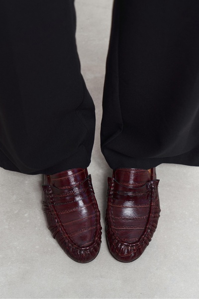 NİŞANTAŞI SHOES Capri Burgundy Waterway Crocodile Genuine Leather Saddler Dra...