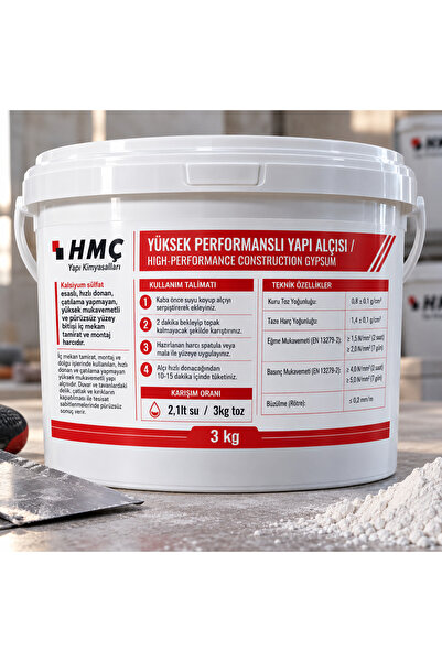 HMÇ Yapı Kimyasalları 3 KG Yüksek Performanslı Yapı Alçısı Hızlı Donan Tamir Montaj Dolgu Alçısı