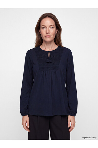 LC Waikiki Sparkling Choices Tie-Up Roba Collar Embroidered Blouse from Shini...