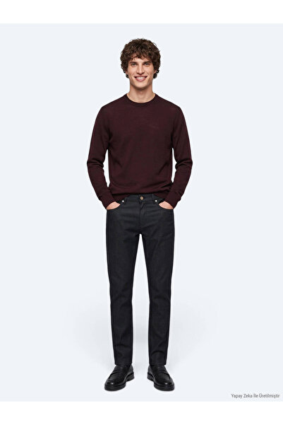 Kip Navy Blue Plain Woven Slim Fit Sports Cotton Blend Trousers
