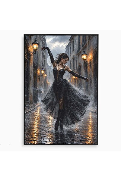 Luxcanva Tablou Canvas Balet Nocturn Pe Strazile Ude 70x100 cm cu Rama Negru ...