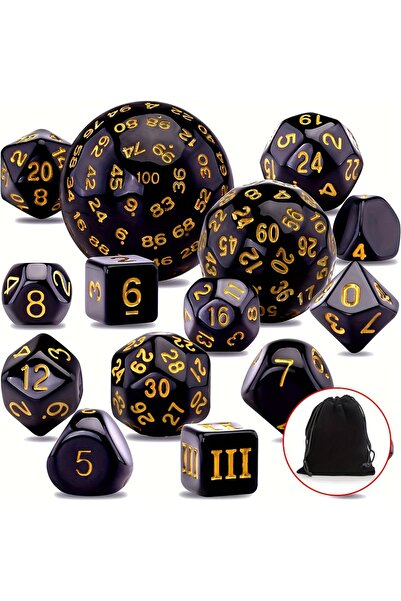 Choice Black Yellow DND Polyhedron D3-D100 Dice Set (15 Pieces) for Roleplayi...