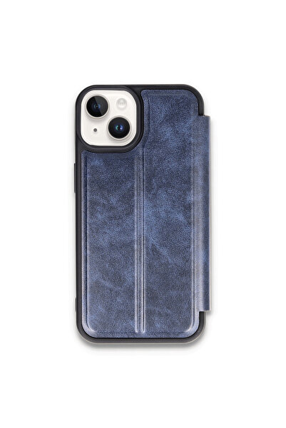 iPhone 13/14 Kılıf Flip Cover - Lacivert Telefon Kılıfı KAPAKLI KILIF