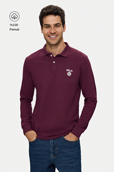 UCLA Maxwell Claret Red Polo Collar 100% Cotton Printed Standard Fit Men's Sw...