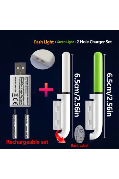 Choice A-Green-Flash Fishing 5-Piece Set (2 Rod Tip Lights + 2 Rechargeable C...