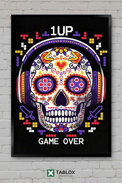 tablomaxtbx Calavera Gamer Skull Oyuncu Μεξικάνικη Τέχνη Διακοσμητικός Πίνακα...